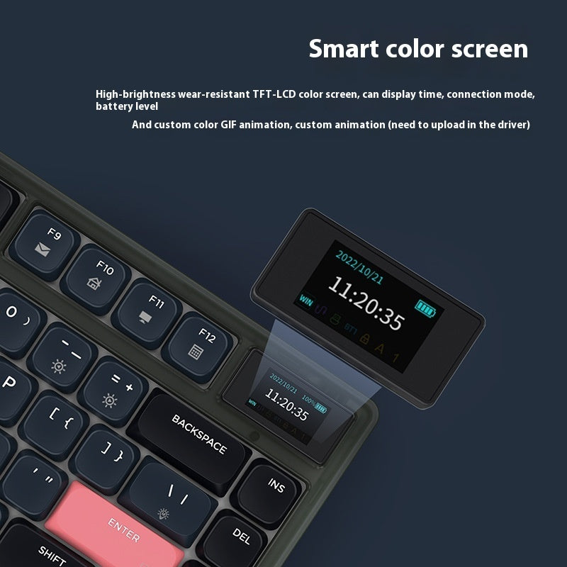 Ajazz AK832PRO Color Screen Wired Bluetooth 24 Three-mode Mechanical Keyboard Gasket Structure Short Axis PBT Key Cap