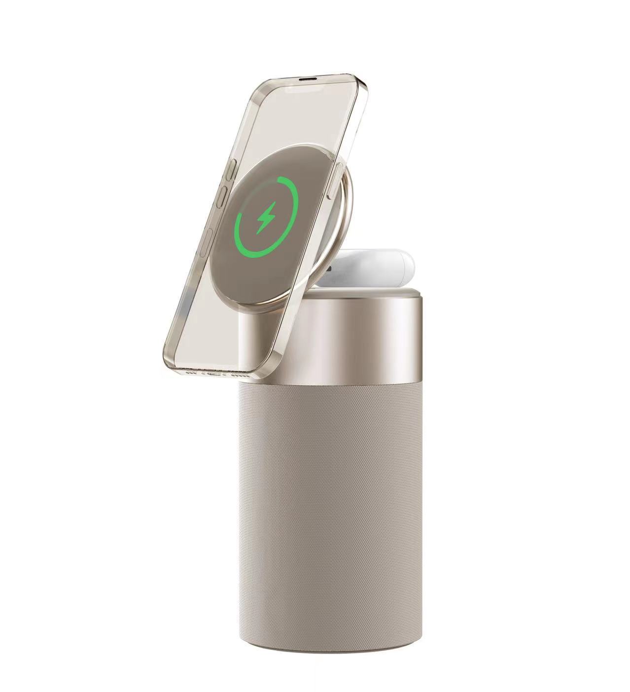 Multi-Function Portable Bluetooth Speaker with Wireless Charger and Lamp